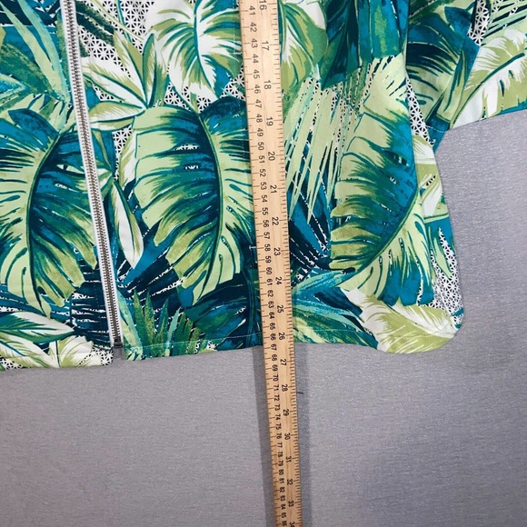 Chicos Jacket Womens 2 Green Blue Floral 3/4 Sleeve Full Zip Up Collared Casual - Picture 7 of 15